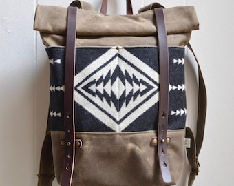 Waxed Canvas Backpack with Walking Rock Pendleton® Fabric / Canvas Backpack