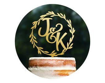 Modern Rustic Cake Topper Laurel Wedding Monogram Initials Logo Modern Rustic Cake Topper Laurel Wedding Monogram Initials Logo