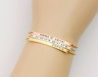 Personalized Bracelet • Name Bracelet • Date Bracelet • Coordinate Bracelet • Roman Numeral Bracelet • Initial Bracelet • Gold Bar Bracelet
