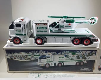 2006 Hess Large Toy Truck and Helicopter Flatbed Trailer Holiday Christmas Toy Vehicle