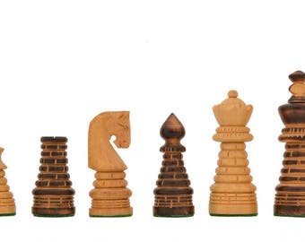 New Design Chess Set Burnt Wood Handcarved Knight 32 Pieces. SKU: M0017