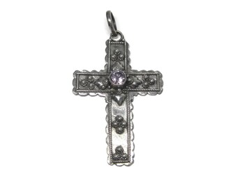 Vintage Sterling Amethyst Cross Pendant