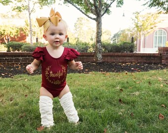 Girls Thanksgiving Outfit, Girls Fall Leotard, Thanksgiving Leotard, Baby Girl Fall Leotards, Toddler Thanksgiving Leotards Thankful Shirt
