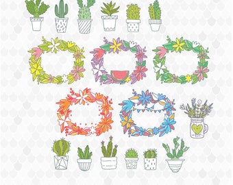 Succulent Clipart, Wreaths Clip Art, Cactus Clipart, House Plants, SVG Files, Cactus Graphics, Tribal Clipart, Boho Graphics, Rustic