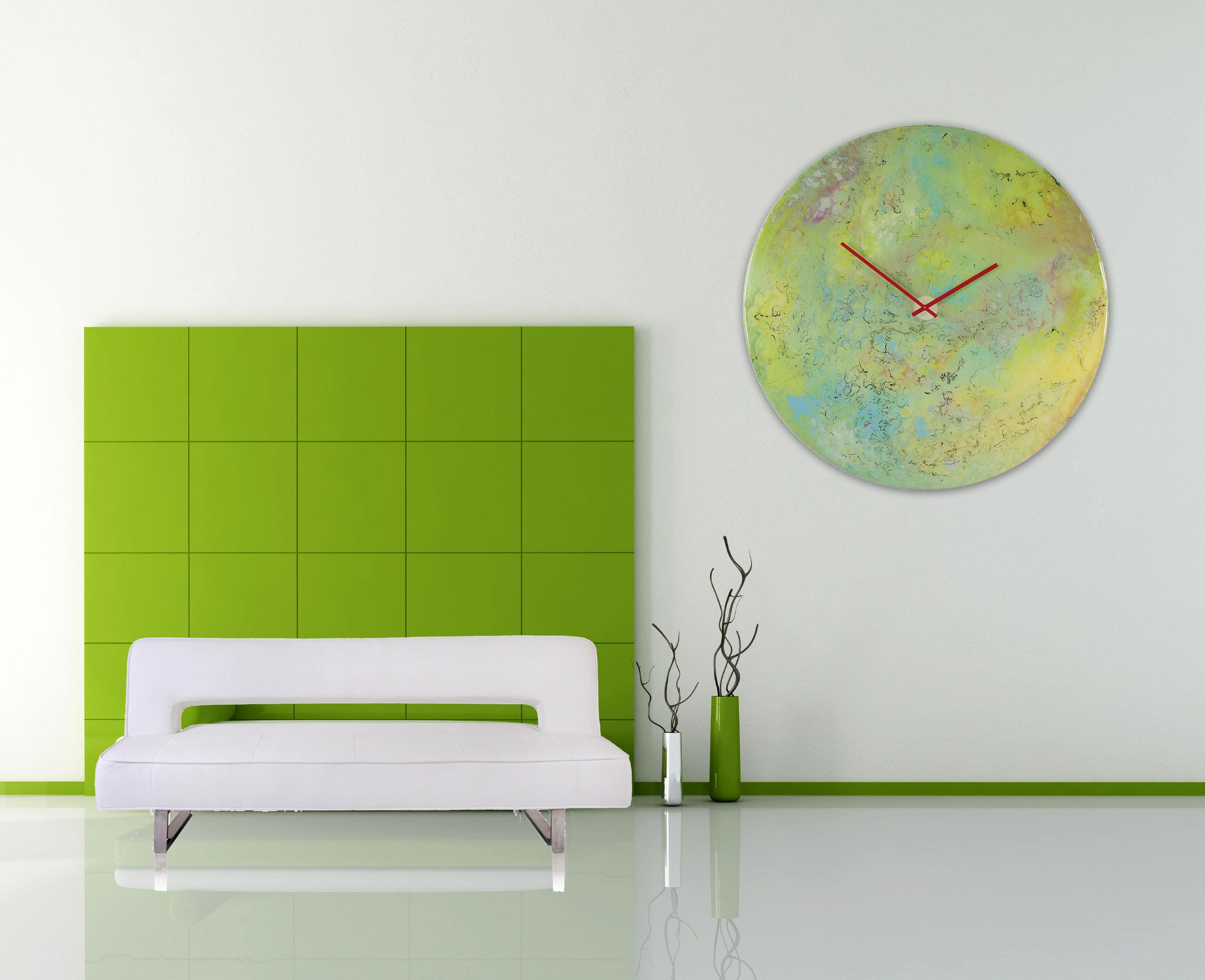 Large Wall Clock Lime Green Decor Large Clock Wall Clock