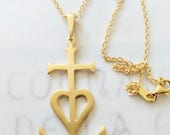Necklace - Camargue Cross 18K Gold Vermeil - 25x46mm + 18 inch Italian 18K Gold Vermeil Chain