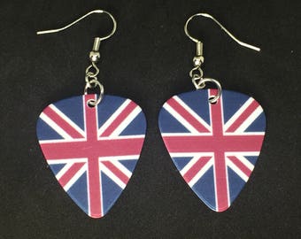 Union Jack Guitar Pick Earrings British Flag Earrings United Kingdom Flag Guitar pick earrings Dangle Earrings Under 10 Custom Earring