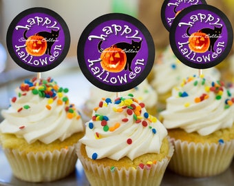 Printable Black Cat Cupcake Topper-PRINT101JPW-printable black cat pick-digital halloween download-digital clip art download-instant cupcake
