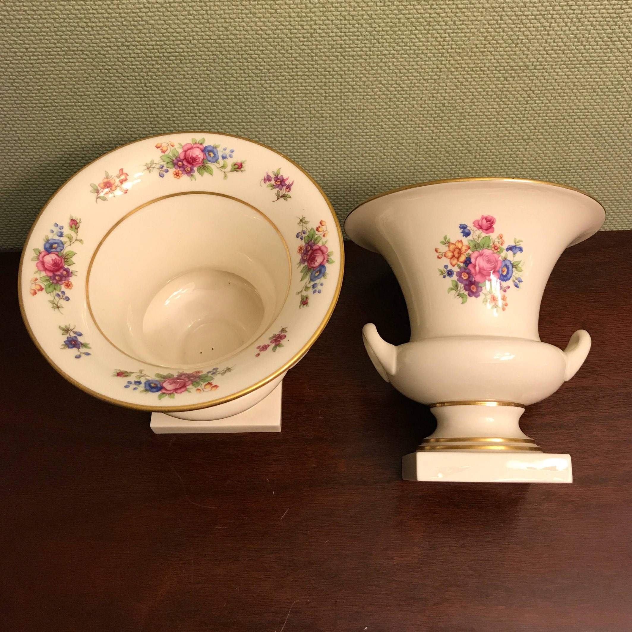 Vintage Lenox Rose vases, Lenox Rose pattern, Pair of matching Lenox vases, Porcelain Lenox