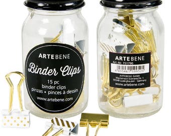 Artebene Planner addicts binder clips in a jar, Pretty Office Organisational Clips, My Journal Planner Clips, Gold and White Binder Clips