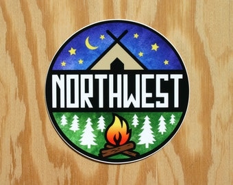 Northwest Decal -- Northwest Sticker -- Camping Sticker -- Camping Decal -- PNW Sticker -- NW Decal -- Mountains Decal -- Forest Trees Decal