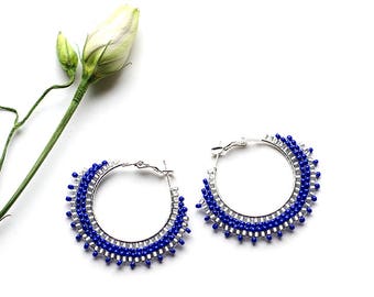 Christmas Gift Blue Earrings|for|Women Gift|for|Mom Gifts Boho Earrings Blue Jewelry Hoop Earrings Round Earrings Fashion Earrings Girl Gift