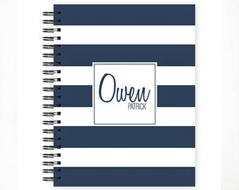 Hello Baby™ Baby Book, Baby Memory Book, NAVY STRIPE Personalized Baby Book, Baby Books, The Sweet Rhino
