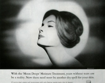 1963 Revlon Moon Drops Moisturizer Ad - 1960s Skincare Beauty Ads