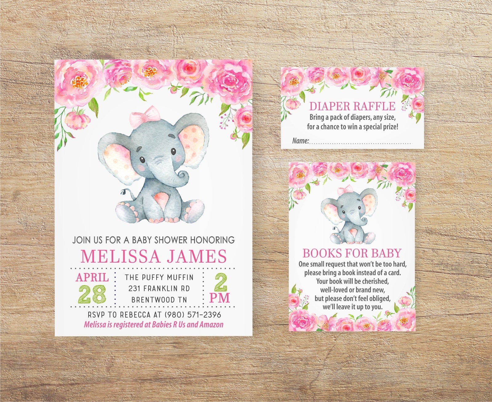 Elephant Baby Shower Invitations Girl 1