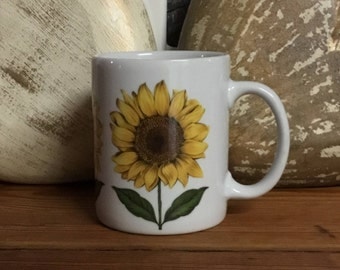 Sunflower / Sunflowers Coffee Mug Coffee Cup Vintage 12 oz Mug Cup Teacup Cordon Bleu Flower Hand Decorated Sunflowers Go Around Mug