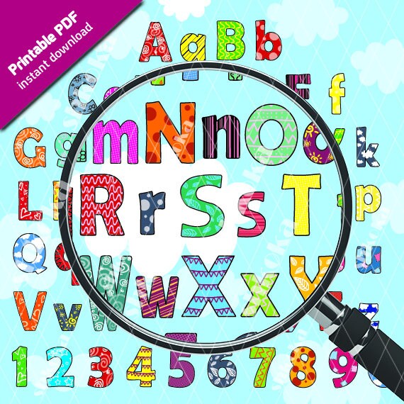 colorful printable alphabet letters digits 2 size pdf