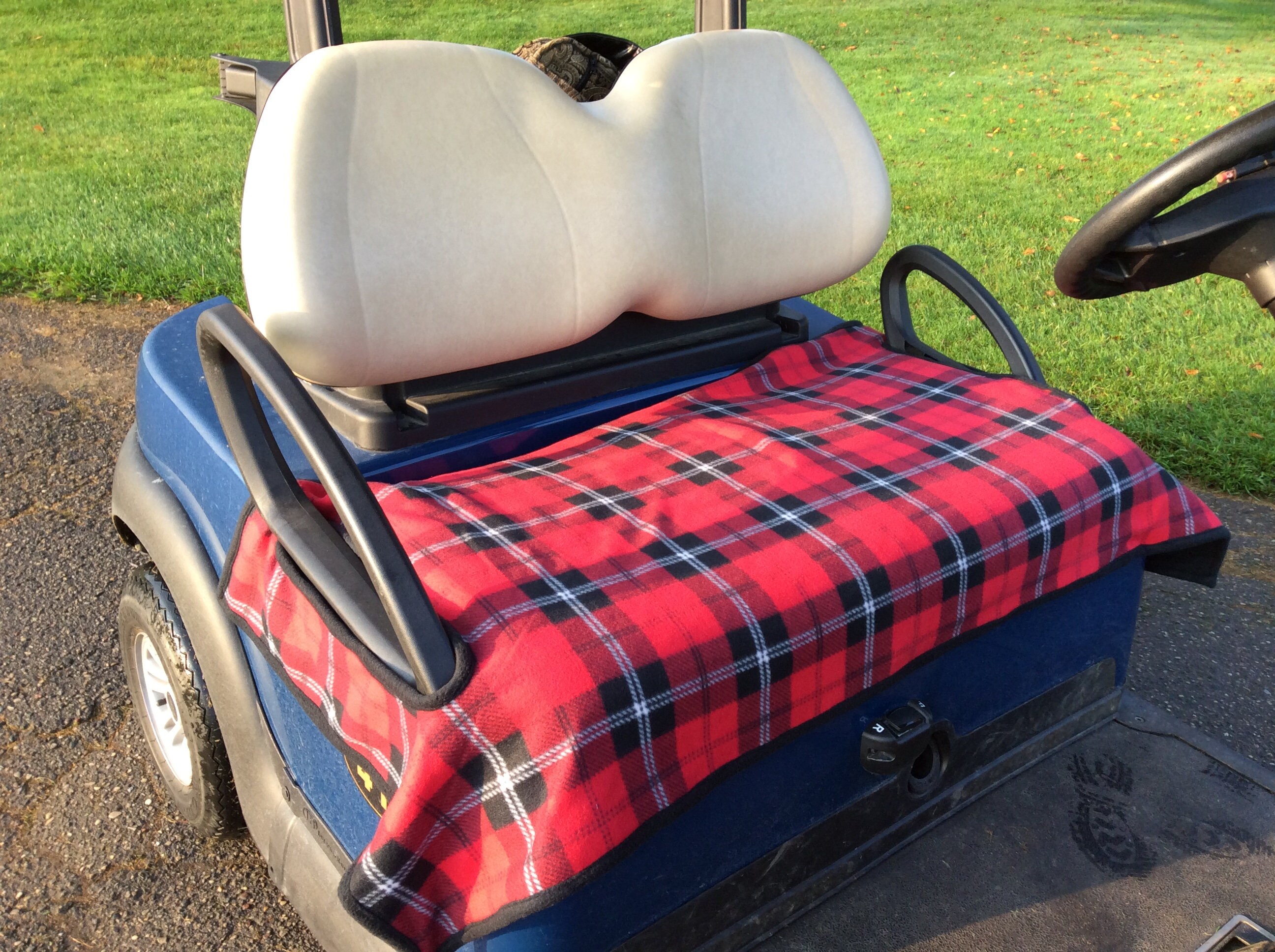 Golf Cart Seat Blanket Cover Reversible to Black Red & Gray