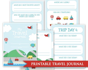 Kids Travel Journal- Printable Digital PDF Road Trip Daily Memory Book Keepsake Journaling Car Trip Cruise Train Plane USA Cross Country