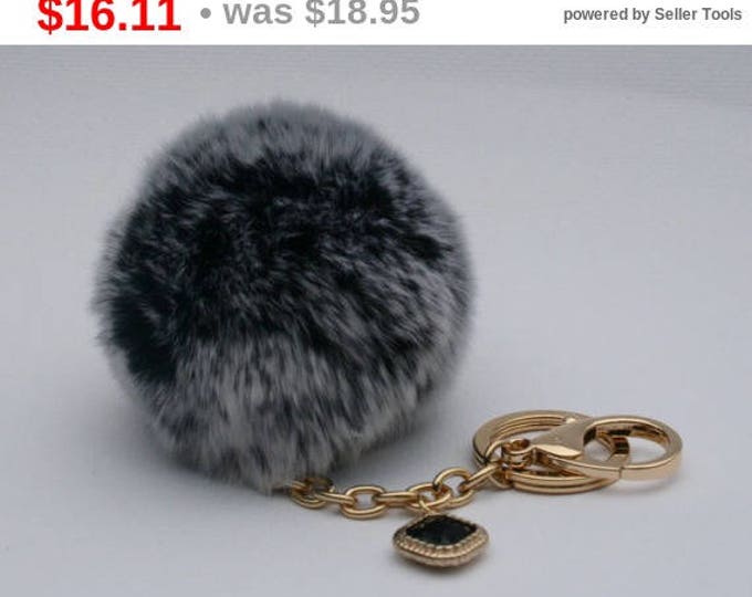 Crystals Collection Black Frost fur pom pom keychain REX Rabbit fur pom pom ball with diamond shaped bag charm