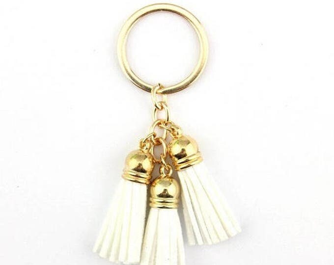 White Tassel keychain, clip on tassel, clip on bag charm, tassel charm with lobster clasp, swivel tassel keychain 3 piece tassel fri