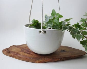 Hanging Planter - Hanging pot for small plants - Shiny White Handmade Ceramic hanging planter - succulent and small/medium plants - pottery