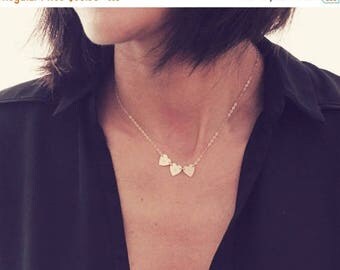 ON SALE 3 Heart Necklace / 14K Gold Heart Necklace / Three Initial Necklace / Tiny Heart Necklace / Mini Heart Necklace / Dainty Heart Neckl