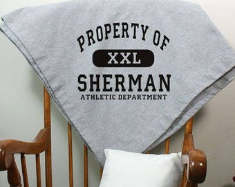Property Of Athletic Sweatshirt Blanket, Personalized Athletic Sweatshirt Blanket, Personalized Stadium Blanket