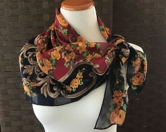 Vintage Elaine Gold for Collection XIIX Ltd Scarf, Designer Vintage Scarf, Polyester Vintage Scarf, Vintage Accessories, Women's Scarf