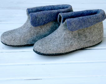 Cozy Up Warmest Gift Felted wool slipper boots Grey Organic wool felt boots Boiled wool shoes valenki Ugg boots House shoes