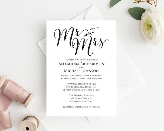 Mr And Mrs Wedding Invitation Template Editable Template
