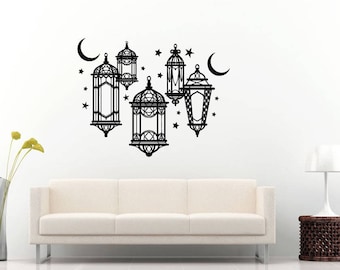 Night Lamp Lantern Moon Stars Sleep Peaceful Dusk Wall Sticker Decal Vinyl Mural Decor Art L2329