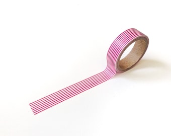 Pink Stripes Washi Tape • Decorative tape, paper tape, craft tape, polka dots tape, scrapbook tape, pink tape