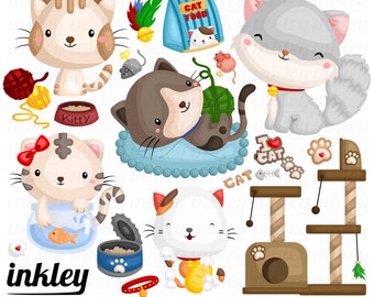 50%OFF!! Cute Cats Clipart - Cute Clipart, Cats Clipart, Fun Clipart, Clipart Set, Adorable Digital Clip Art