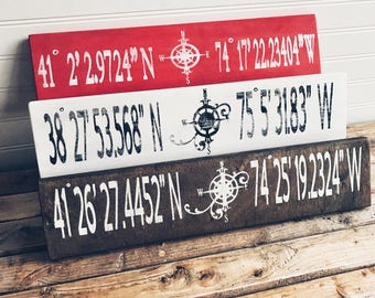 Coordinates sign;Latitude and Longitude;GPS Coordinates Sign;Custom Coordinates Sign;Compass Sign;Nautical Sign;Home Decor;Reclaimed Wood