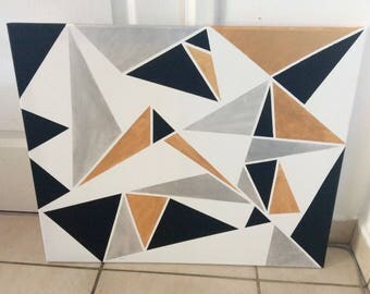 Abstract painting canvas painting triangles geometric black white Silver Gold