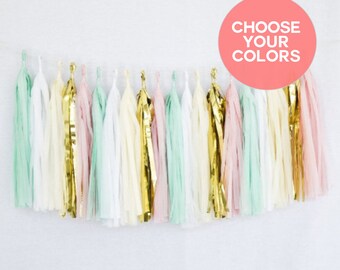 DIY Paper Tassels Garland, Balloon Tassels, Pink, Blue, Mint, Gender Reveal Party Baby Shower, Photo Props, Banner Kit, Balloon Tails Fringe