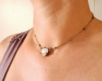Metal choker Rhinestone choker Heart choker Wedding jewelry Bridesmaid jewelry Bridesmaid gift Minimalist necklace Xmas gift for her dainty