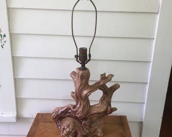 Mid Century Modern Ceramic Table Lamp in Molded Tree Form