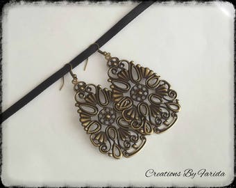 Color bronze Teardrop filigree earrings