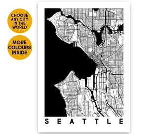 Seattle map poster Custom map print Travel gift Seattle city map art 1st Anniversary gift for Boyfriend gift for Girlfriend Gift for him