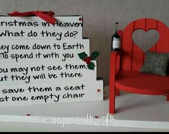 Christmas in heaven, remembrance plaque, lost loved ones, keepsake, memorial plaque, poem set with chair