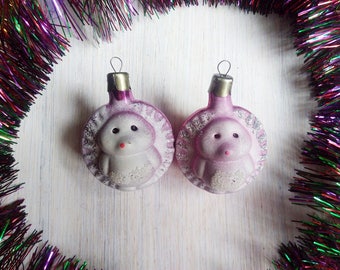 Vintage Christmas ornament hedgehog Soviet era New Year decoration Сollectible Set of 2