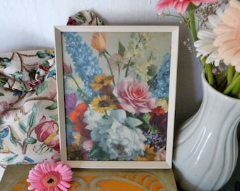 Vintage Floral Print, framed flower picture, roses, delphinium, in the style of Vernon Ward / Albert Williams etc