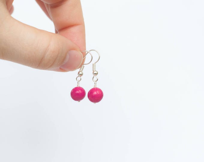 Minimalist earrings, Magenta earrings, Small earrings, Small dangle earrings, Small cute earrings, Small pink earrings, 8-18mm