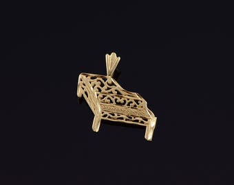 14k 2D Piano Scroll Filigree Musical Instrument Charm/Pendant Gold