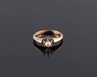 14k Victorian 3.5mm Cultured Pearl Engagement Ring Gold