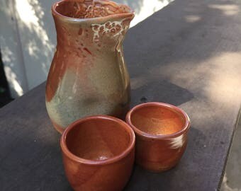 Handmade Ceramic Mini Shino Sake Set for Two
