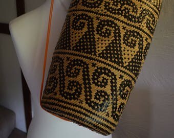 Vintage woven Indonesian bucket backpack, 1980s