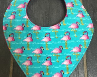 Flamingos, Bandana Bib, Drool Bib, Reversible